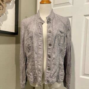 Christopher & Banks 100% Linen Jacket Button Down Shirt Size Large Preppy